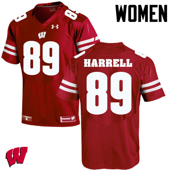 Women Winsconsin Badgers #89 Deron Harrell College Football Jerseys-Red - Click Image to Close
